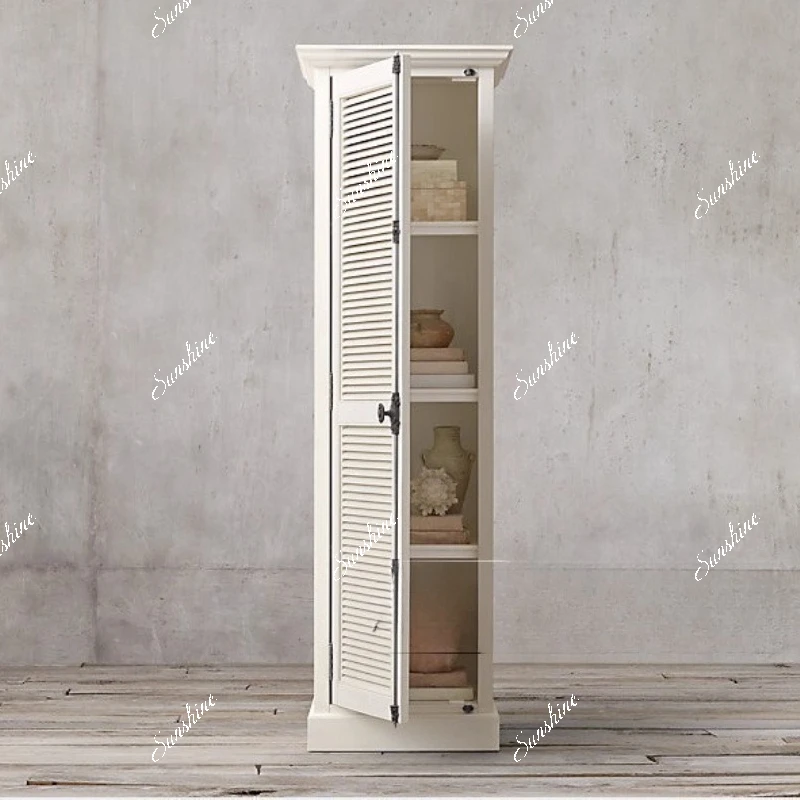 White retro solid wood dining side cabinet single door louver door independent wardrobe
