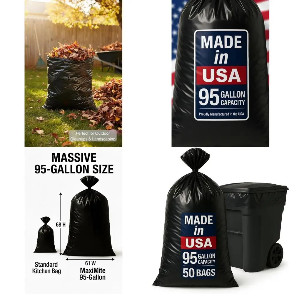 

Extra-Large 95-96 Gallon Black Heavy-Duty Trash Can Liners, 50 Pack, 1.5 Mil Thick, Suitable for Commercial and Residential Use