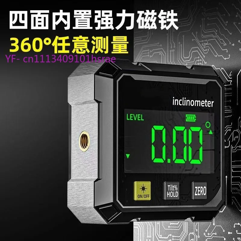 Digital Inclinometer with Large LCD, 4-Side Magnetic Angle Finder, 360° Laser Level, High Precision Electronic Protractor