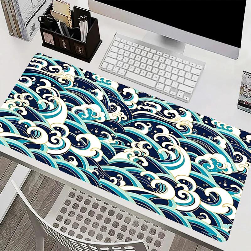 Blue Computer Mouse Pads Gamer Extended Desk Mat Notbook Keyboard Pad Oversized Gaming Accessories High-Quality Wave Mousepads