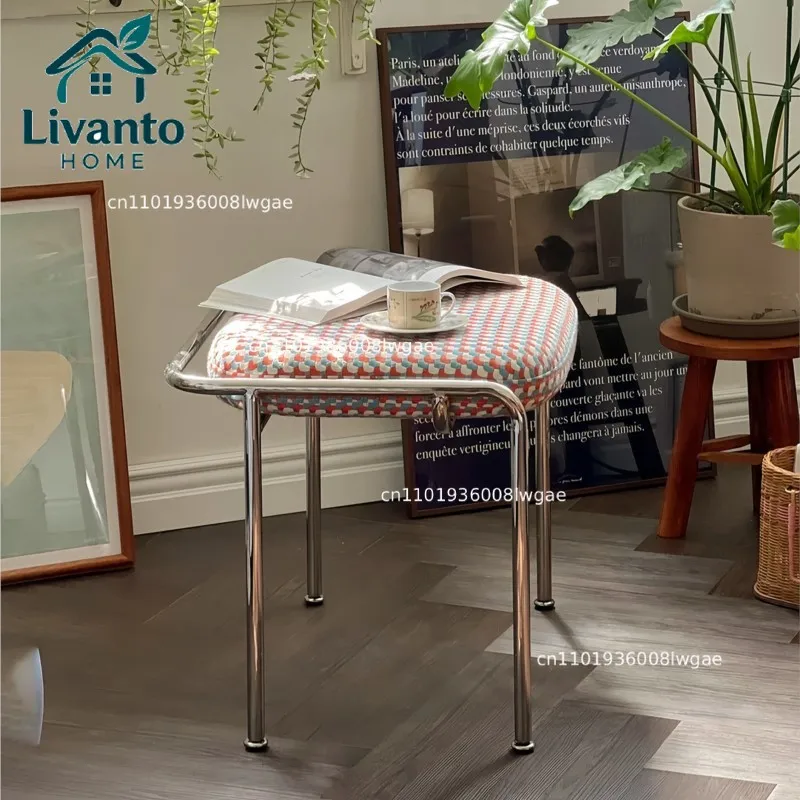 

Bauhaus Stainless Steel Makeup Stool Medieval Bedroom Household Shoe Change Dressing Table Desk Short Iron Art Dining Chair