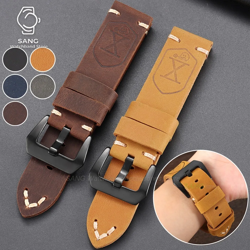 20mm 22mm 24mm 26mm Cowhide Leather Watchband Soft Men Strap for Samsung Galaxy Watch 7/6/5/4/3 for Huawei GT6/GT5 Bracelet Belt