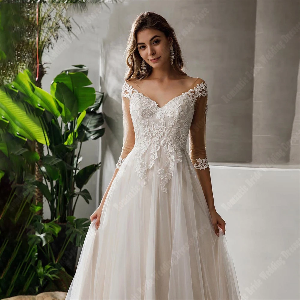 Elegant von der Schulter Frauen Brautkleider sexy A-Linie V-Ausschnitt Prinzessin Brautkleider Verlobung sammeln Vestidos de Novias