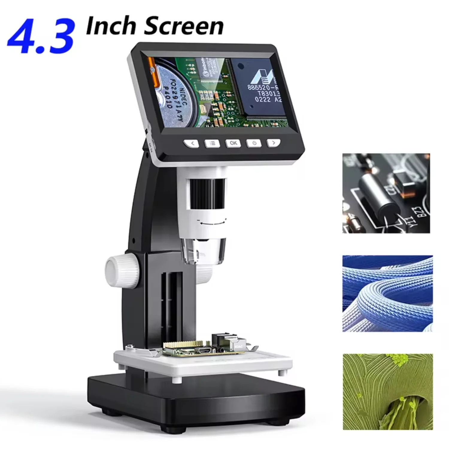 4.3'' Digital Microscope 1000X USB Coin Magnifier Microscope 1080p Video Soldering Microscope with 8 LEDs  with /