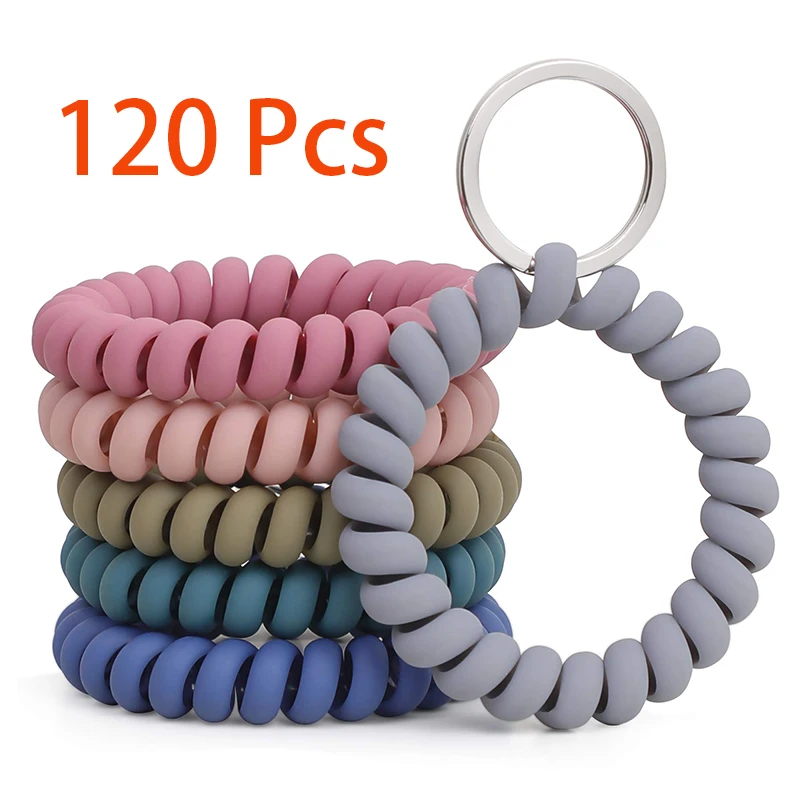 

120Pcs Wristlet Keychain Spiral Spring Flexible Wrist Key Chain Wrist Band Coil Bracelet Key Holder Wristlet Key Chains