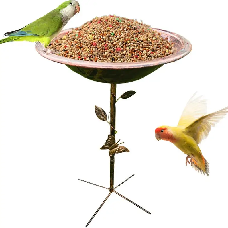 Bird Bath And Feeder Vintage Iron Bird Feeder Bath Tray Heavy Duty Freestanding Birdbath Garden Decor Yard Stakes Feeding