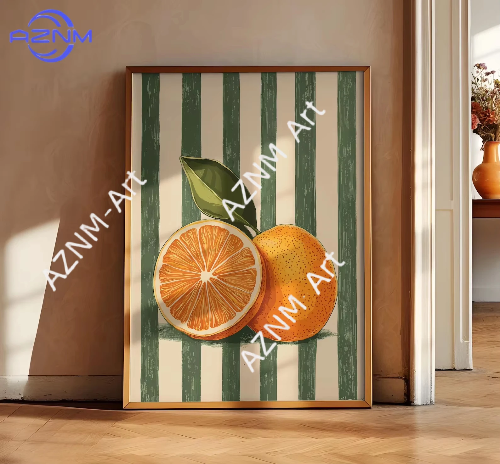 1 Stück Orange Wanddekoration, Orangen-Frucht-Poster, Bauernhaus-Küchen-Kunstgemälde, Küchen-Drucke, Trendige Lebensmittel-Kunst, Retro-Küchen-Kunst