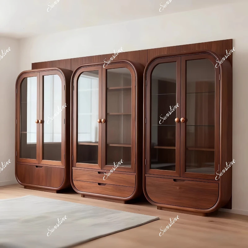 

Solid wood bookcase modern simple light luxury display, living room storage against the wall