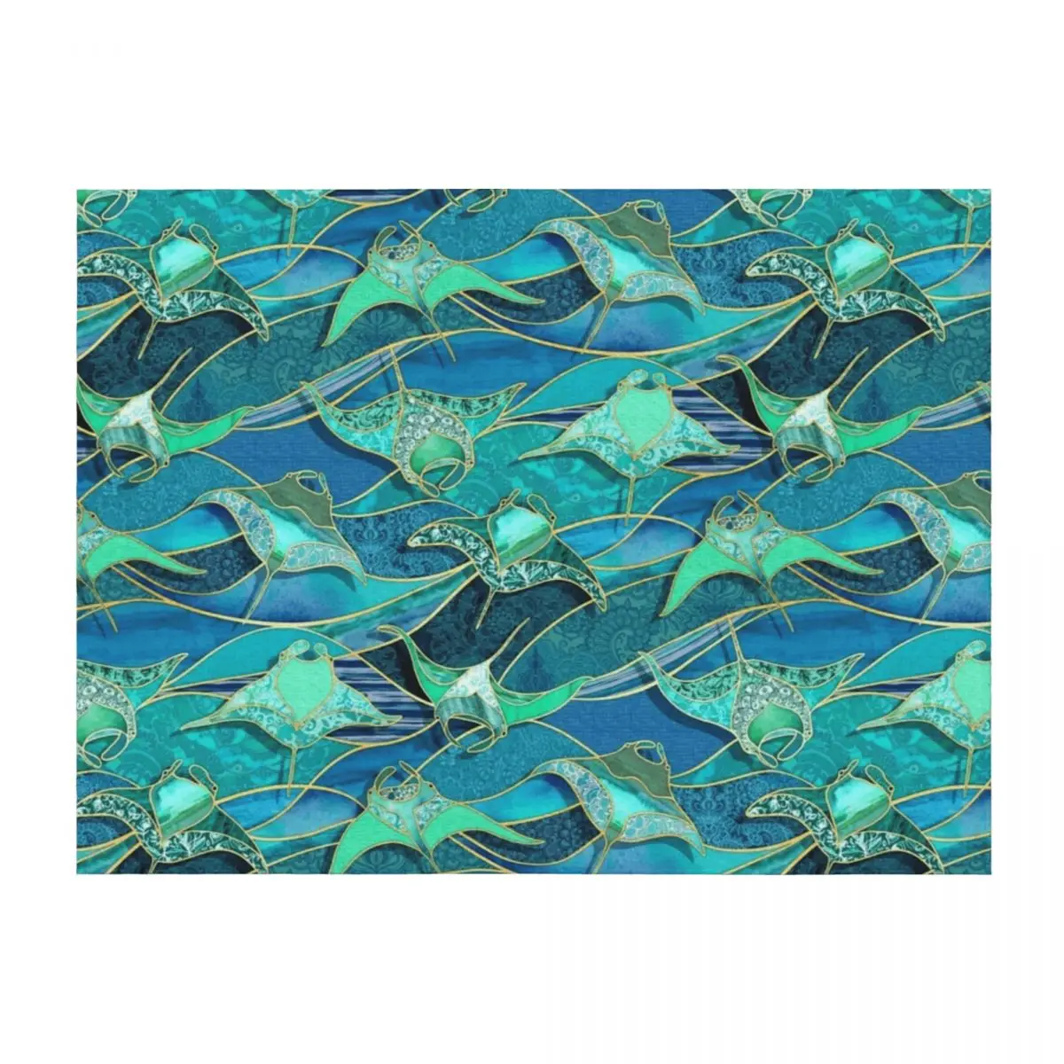 

Patchwork Manta Rays in Teal Blue and Jade Green Throw Blanket Thins For Sofa Thin Plaid Hairy Blankets