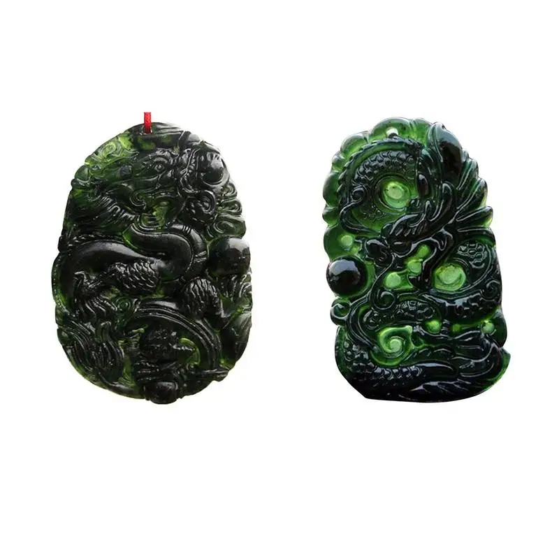 Handmade Chinese Dragon Jade Pendant Dark Green Jade Dragon Ornaments For Home Office Desktop Exquisite Craftsmanship Gifts