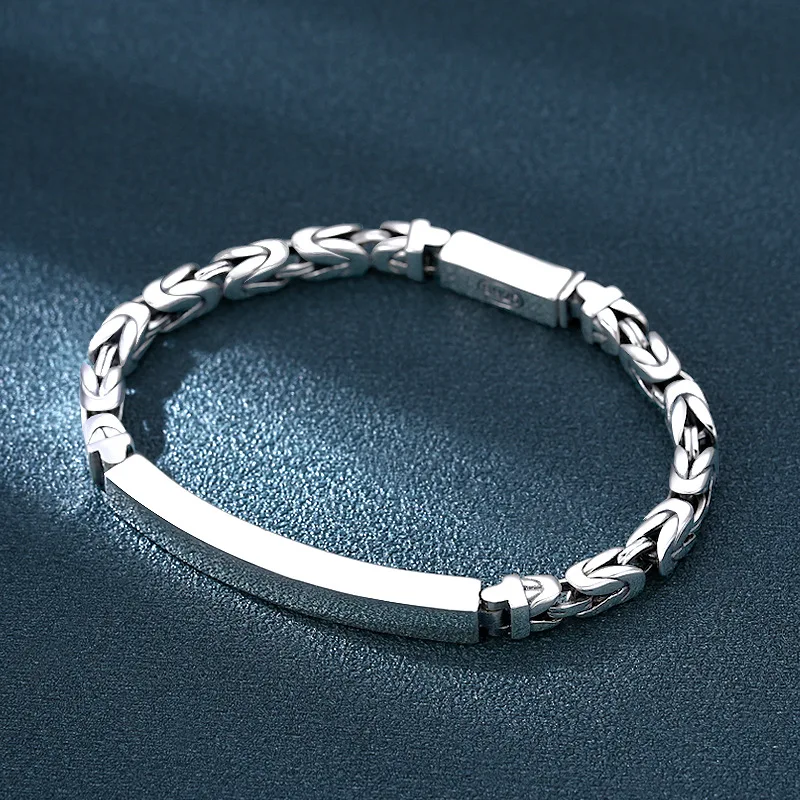 925 Sterling Vintage Jewelry Peace Pattern Men, Polished Thai Silver Bracelet