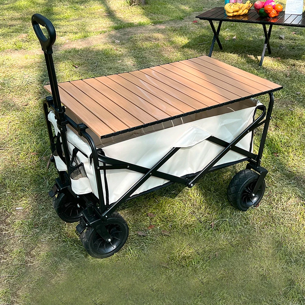 Multifunctional Campsite,Outdoor Folding,Portable Picnic Cart, Special Wood Grain Table Board, Chicken Rolls Table Top, L25