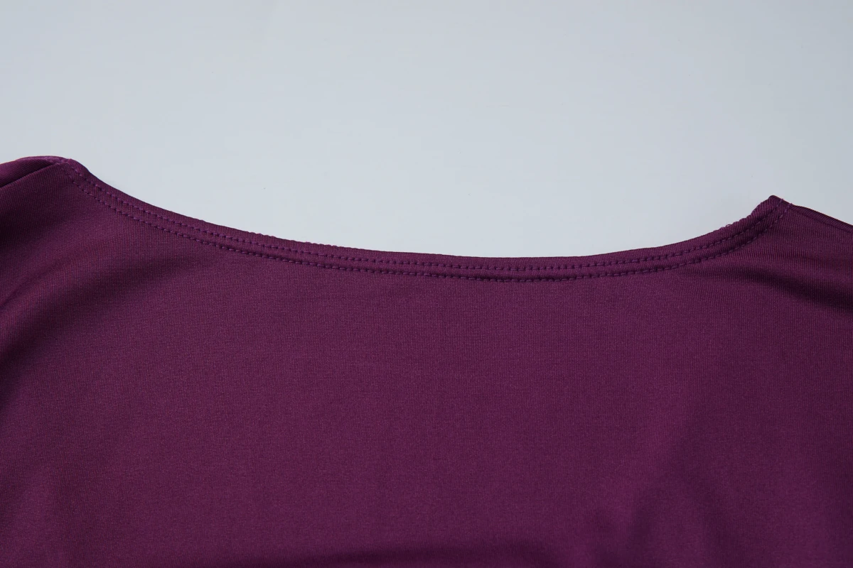 Hugcitar Damenmode V-Ausschnitt Dunkelvioles Langarm Gerafftes Sexy Crop T-Shirt Herbst Winter Kleidung Streetwear Party Club Tees – Detail 12