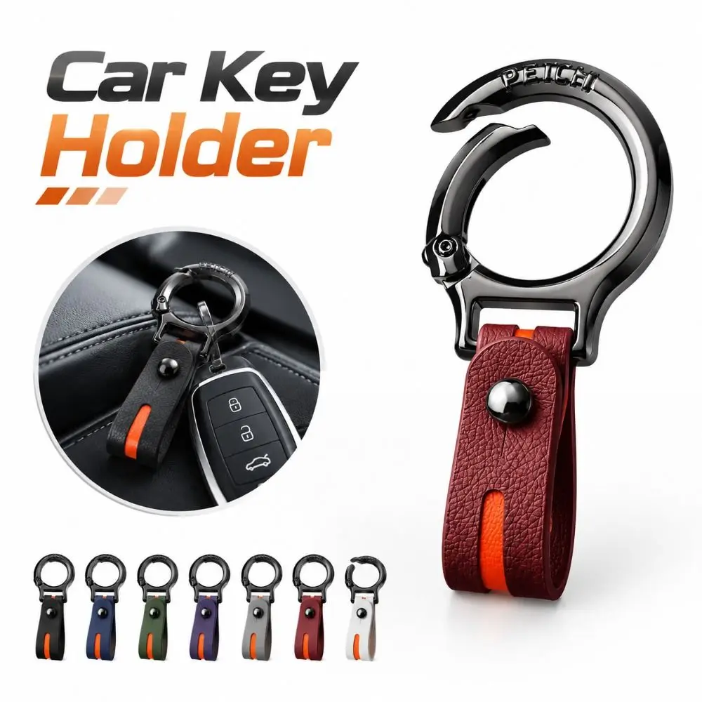 Gifts PU Leather Car Keychain Anti Lost Portable Metal Key Ring Waist Belt Buckle Waist Hanging