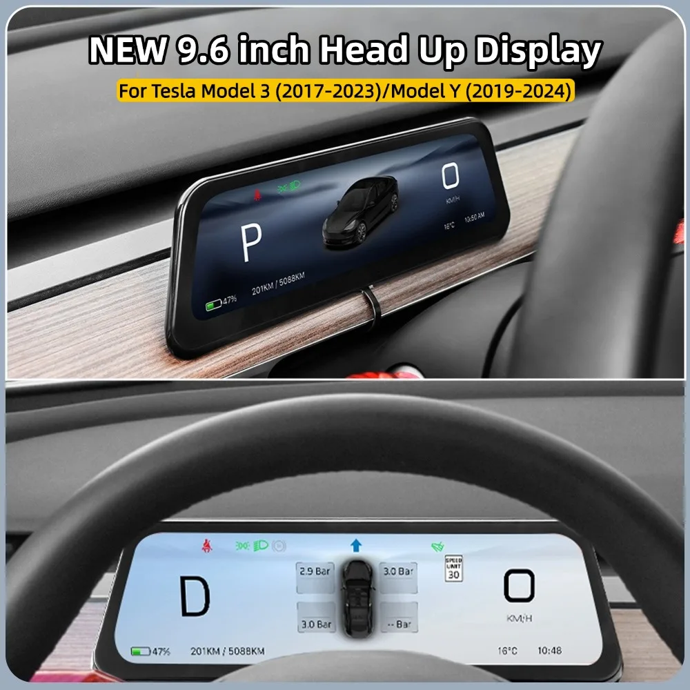 Onlysay 9.6 Inch Instrument Display With Air Vent For Tesla Model 3 Y Blind Spot Reminder OTA Update Support Wireless CarPlay