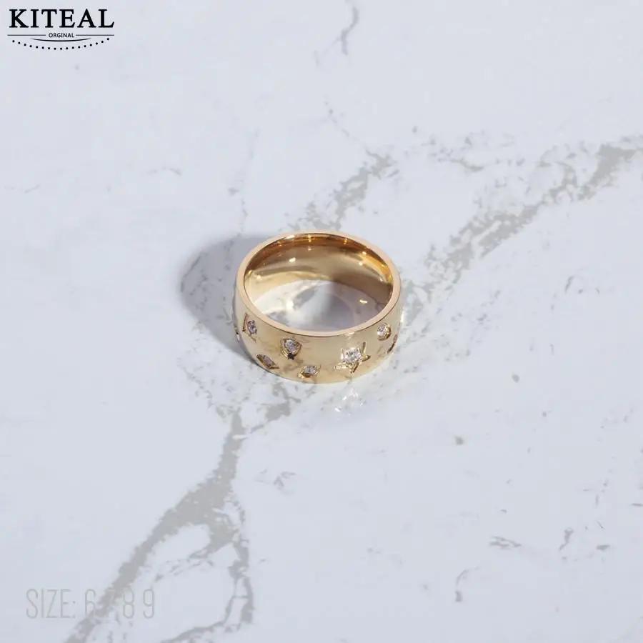 الأكثر مبيعاً من KITEAL خاتم زيركون نجمة سماء كاملة للنساء ، لون ذهبي ، خواتم صديقة نسائية ، مجوهرات على الرقبة ، بيع بالجملة من المصنع