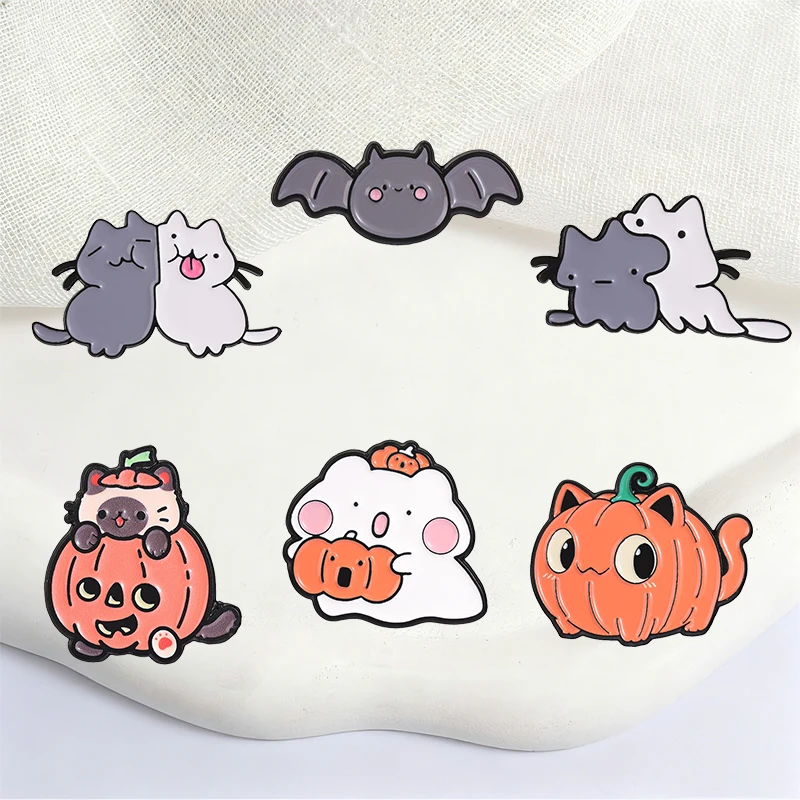 Halloween Cute Cat Badge Cartoon Pumpkin Ghost Enamel Pins Fashion Lapel Metal Brooches Backpack Clothes Jewelry Gift for Friend