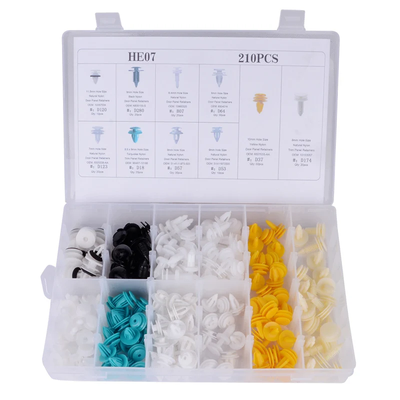 1. Auto Fastener Clips 210Pcs Mixed Plastic Push Rivet Box Set Car Bumper Fender Door Panel Clamp Replacement for Various Cars