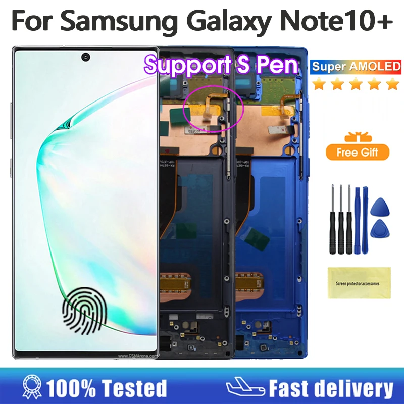 Super AMOLED Display For Samsung Note 10 Plus 4G 5G Display Touch Screen Note10+ N975F N976F LCD Support S Pen Fingerprint Work