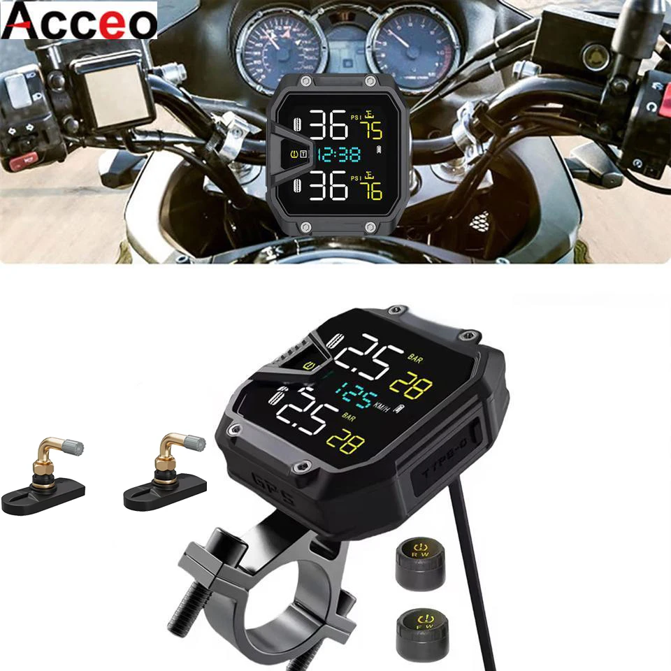 TPMS Motorcycle Tire Pressure Monitor Wireless Locomotive Waterproof Tire Pressure Detector Tire Safety Alarm
