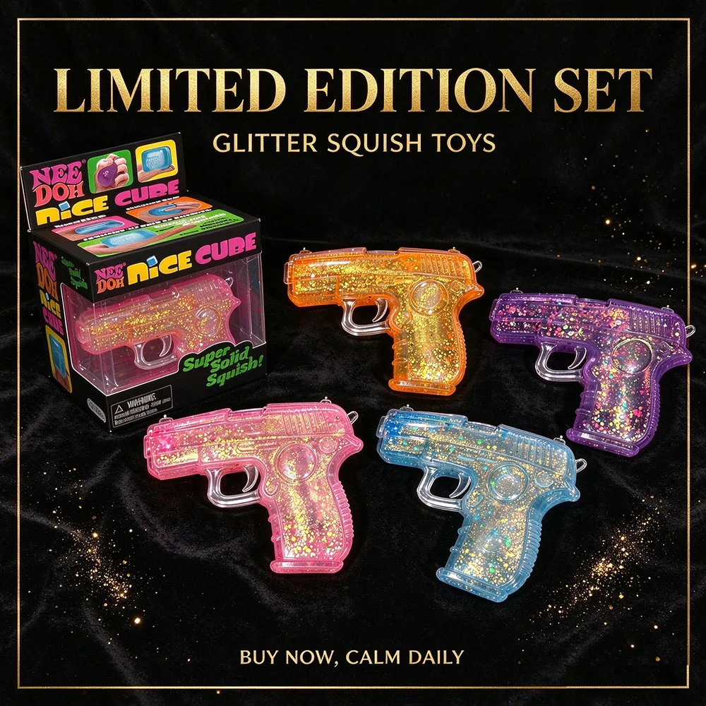 New NEEDOH Squishy Toy Gun Transparent Aurora Gold Powder Maltose Squishies Stress Relief Squeeze Fidget Toy for Collection Gift