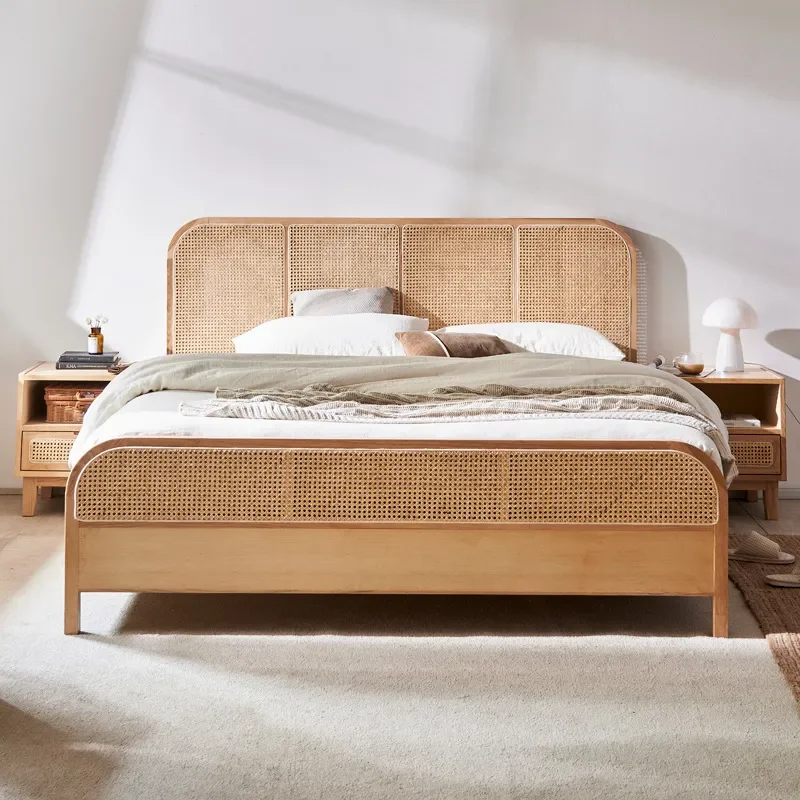 For 1.5m Bed Frame Solid Ash Wood Double Single Bed Simple Modern Bedroom Furniture Hotel Home Decor Durable