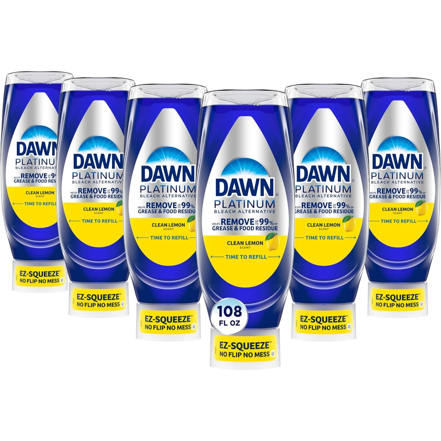 

Liquid Dish Soap for Grease Removal, Upside Down Bottle, Clean Lemon Scent, 6-Pack of 18 Fl Oz