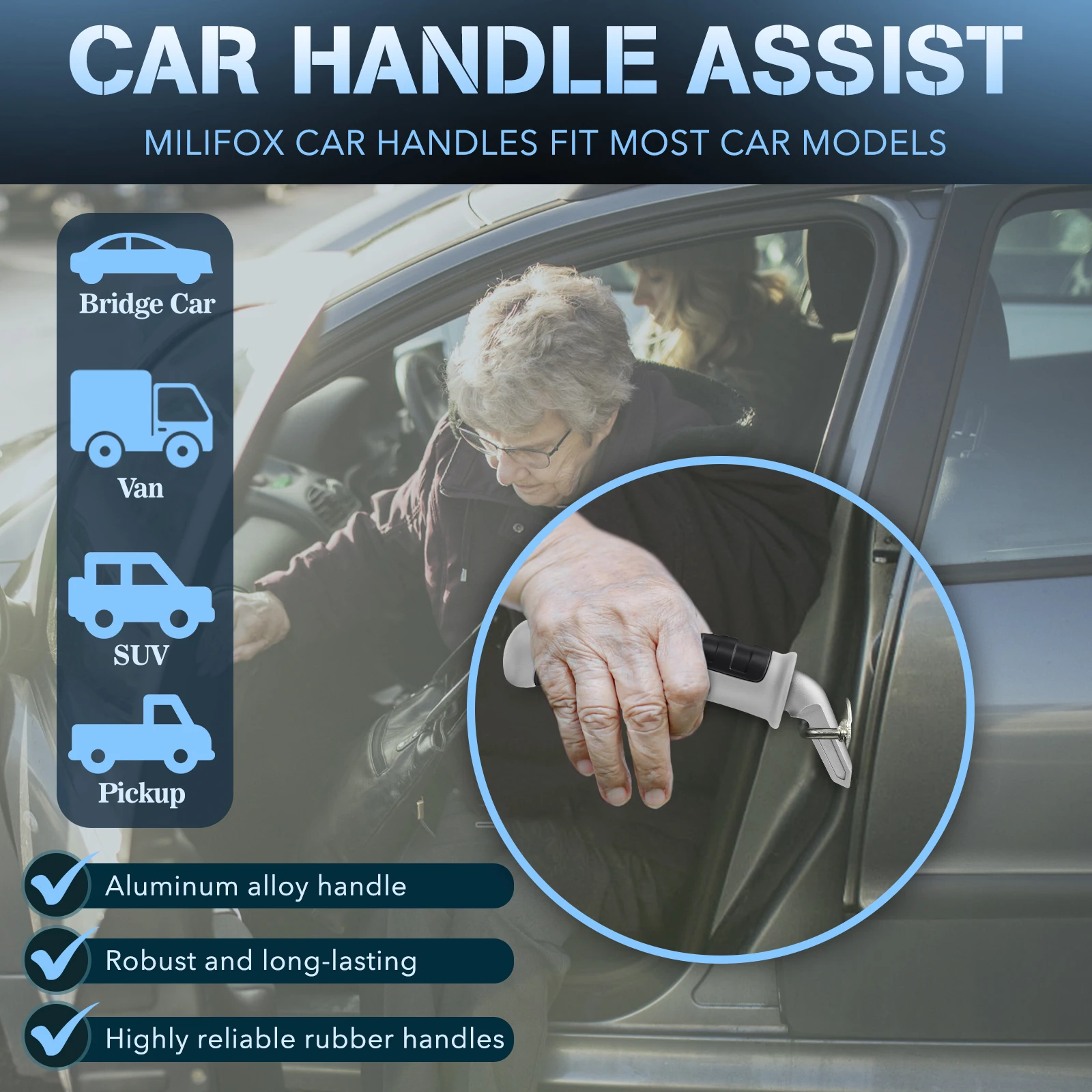 Portable Car Door Assist Handles For Elderly Vehicle Support Handle with Safety Hammer Window Breaker Car Door Assist Bar