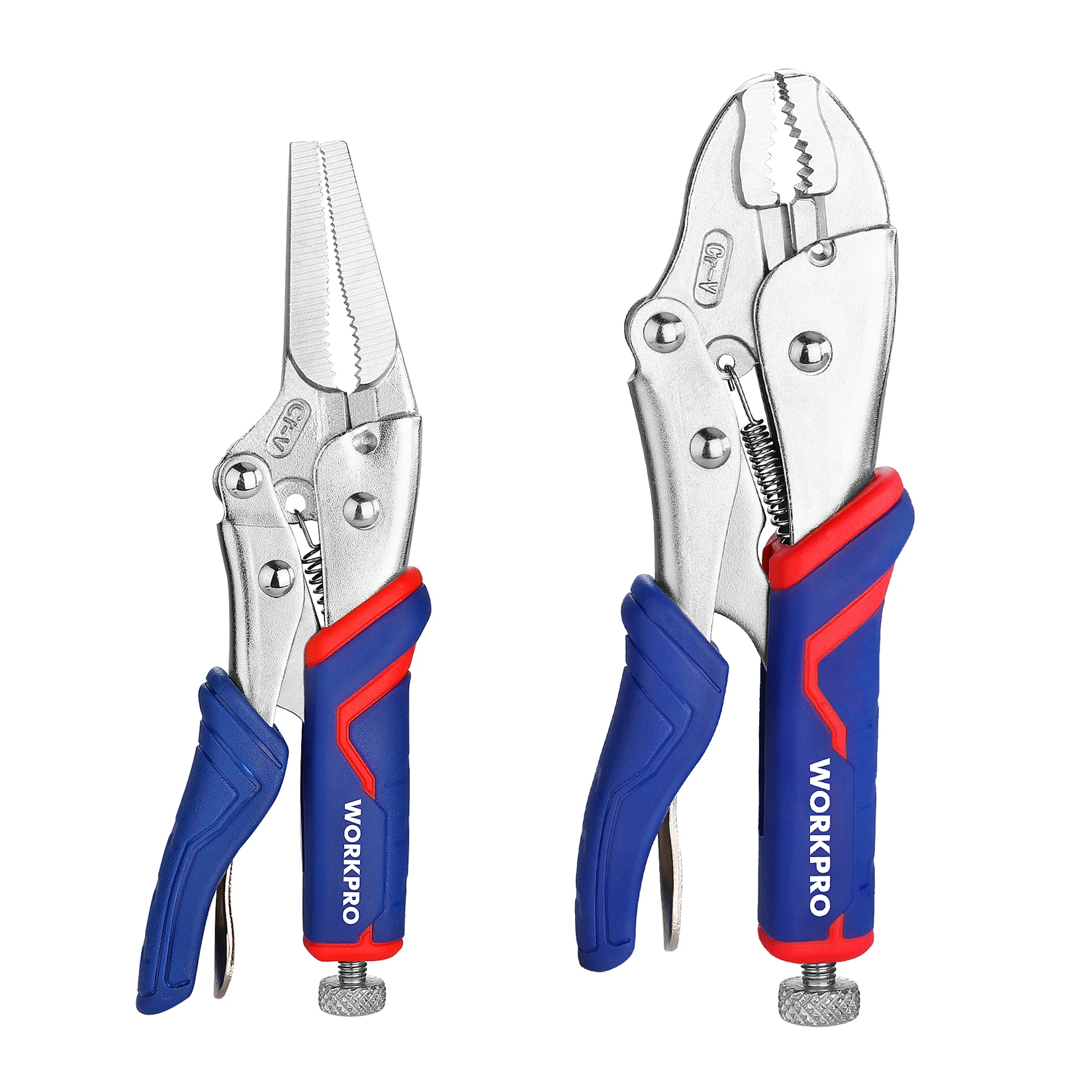 

WORKPRO 2-piece Locking Pliers Set CR-V Steel Locking Pliers 7 Inch Curved Jaw Locking Plier and 6-1/2 Inch Long Nose Locking