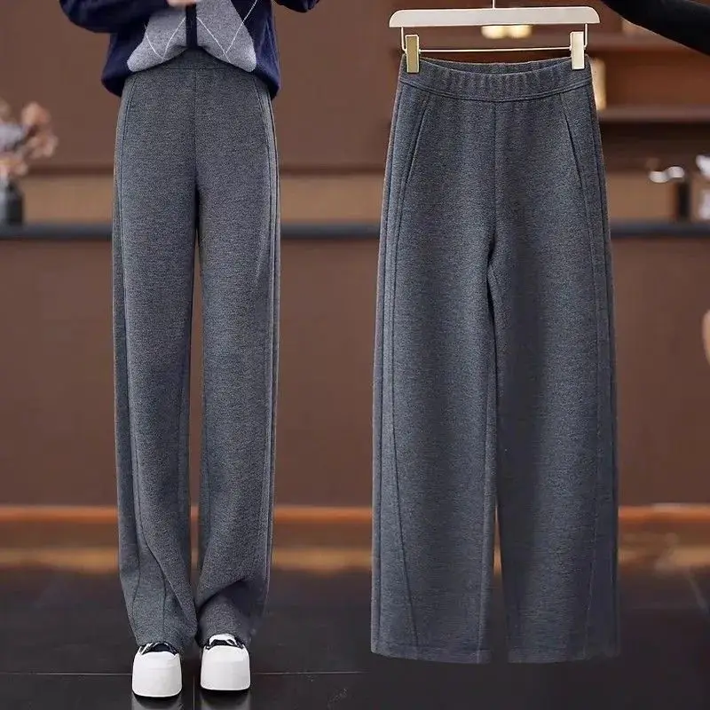 

Утепленные флисовые брюки-бананы с широкими штанинами, повседневный стиль, высокая талия, прямой крой, женские, весна-осень-зима, свободный крой