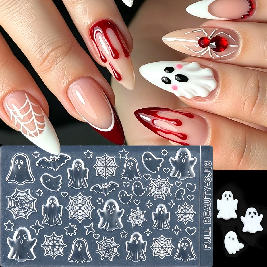 Geisterfledermaus Spinnennetz 3D Nagelcharms Silikon-Nagelform Niedliche Cartoon Gruselige Herz-Stern-Form Schablone Halloween Nagelkunst-Dekoration – Detail 1