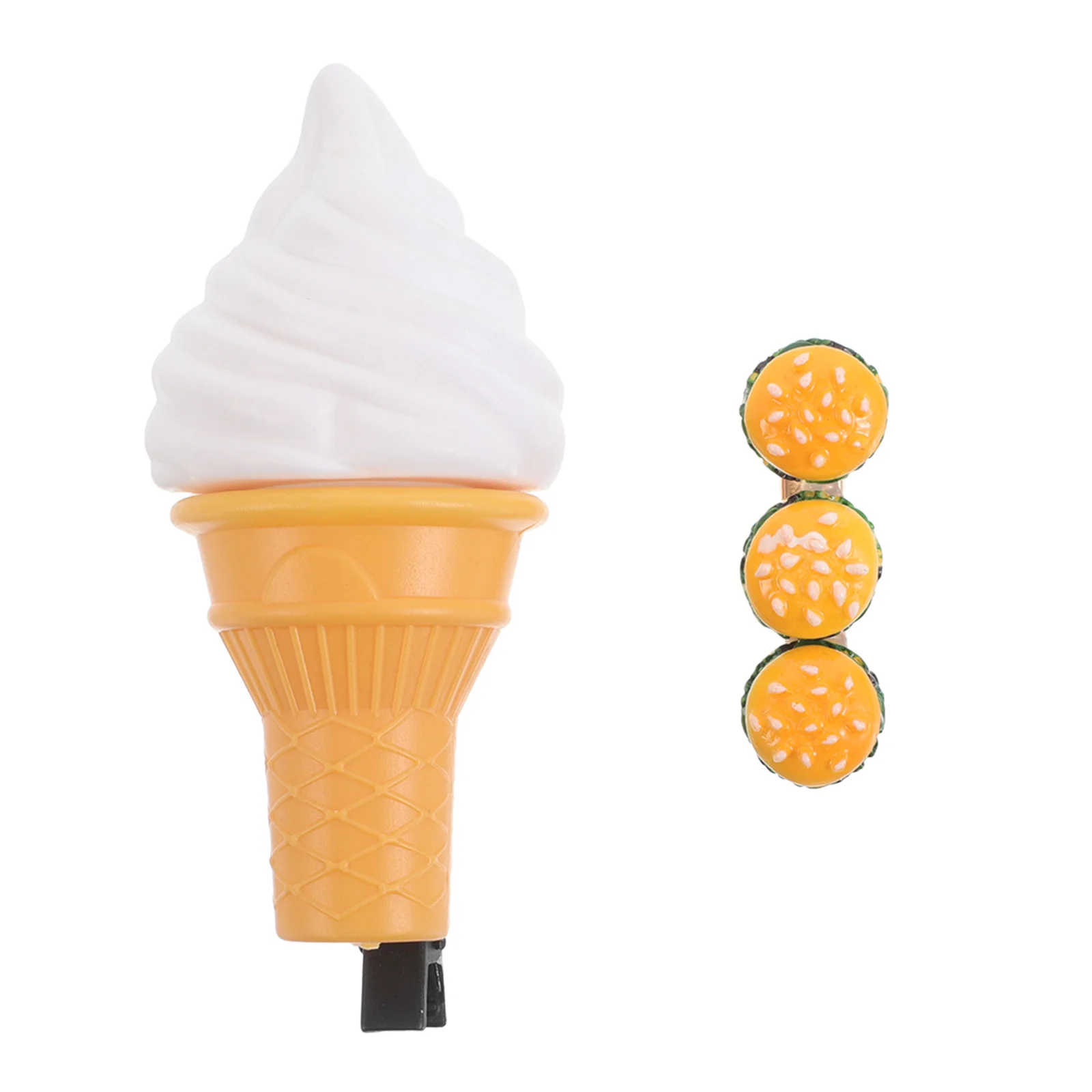 

2Pcs Novelty Food Hair Clips Realistic Ice Cream Cone Hamburger Mini Barrettes Quirky Funny Hair Accessories for Stylish Looks