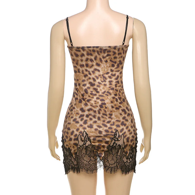 leopard print lace mini dress