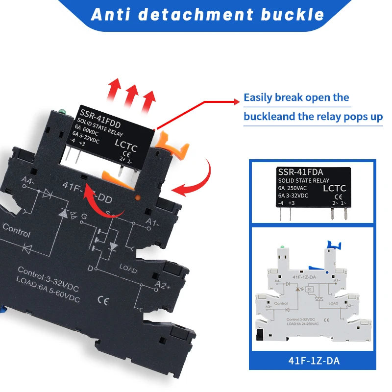 LCTC 1 قطعة SSR تتابع الحالة الصلبة DIN السكك الحديدية سليم وحدة التتابع SSR-41FDD SSR-41FDA تيار مستمر إلى التيار المتناوب تيار مستمر إلى تيار مستمر 6A مرحل عدم الاتصال مع LED