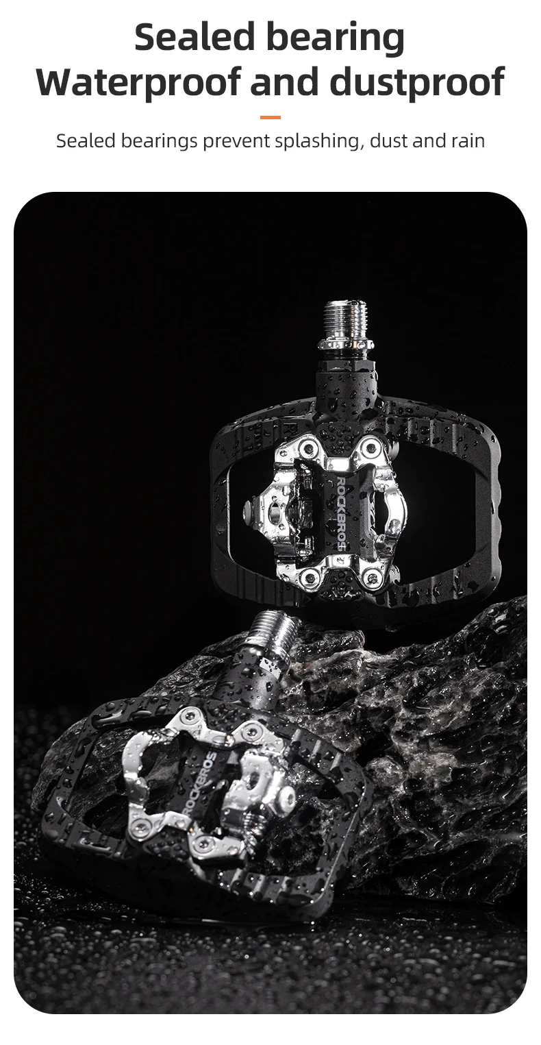 ROCKBROS MTB Fahrradpedale 2-in-1 Flach-/Klickpedal Mountainbike Rutschfeste Kraftsparende Nylonpedale Wasserdichte Gedichtete Lager – Detail 10