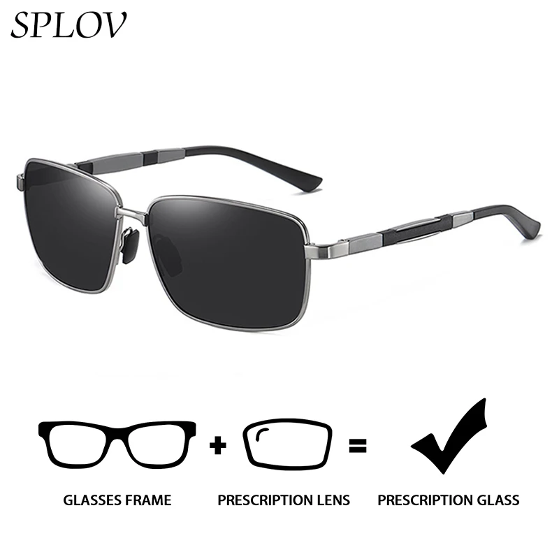 

SPLOV Customized Prescription Sunglasses for Men Polarized Prescription Lenses Metal Square Frame Driving Sunglasses