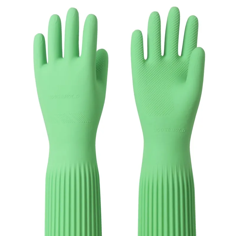 58cm Dish Washing Household Scrubbe Repeatable Kitchen Tool Waterproof Acid and Alkali Resistant Long Natural Latex Gloves