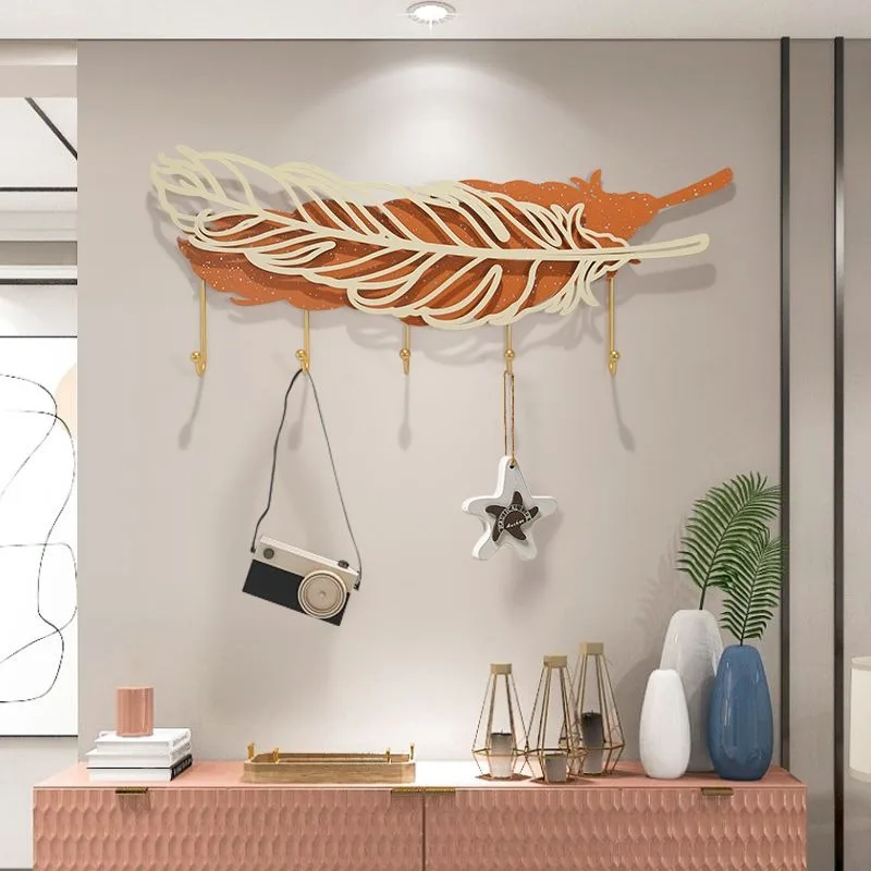 Modern Personality Feather Design Coat Racks Entrance Door Wall Hanging Vestibule Dressing Rooms Luxury Hook Clothes Hanger