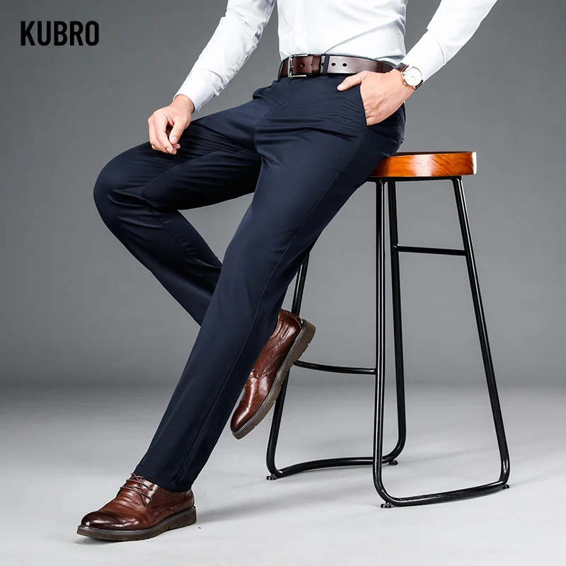 KUBRO Autumn Winter Gentleman Elegant Business Casual Pantalones Hombre Office Straight Cargo Pants High Quality Men's Clothing