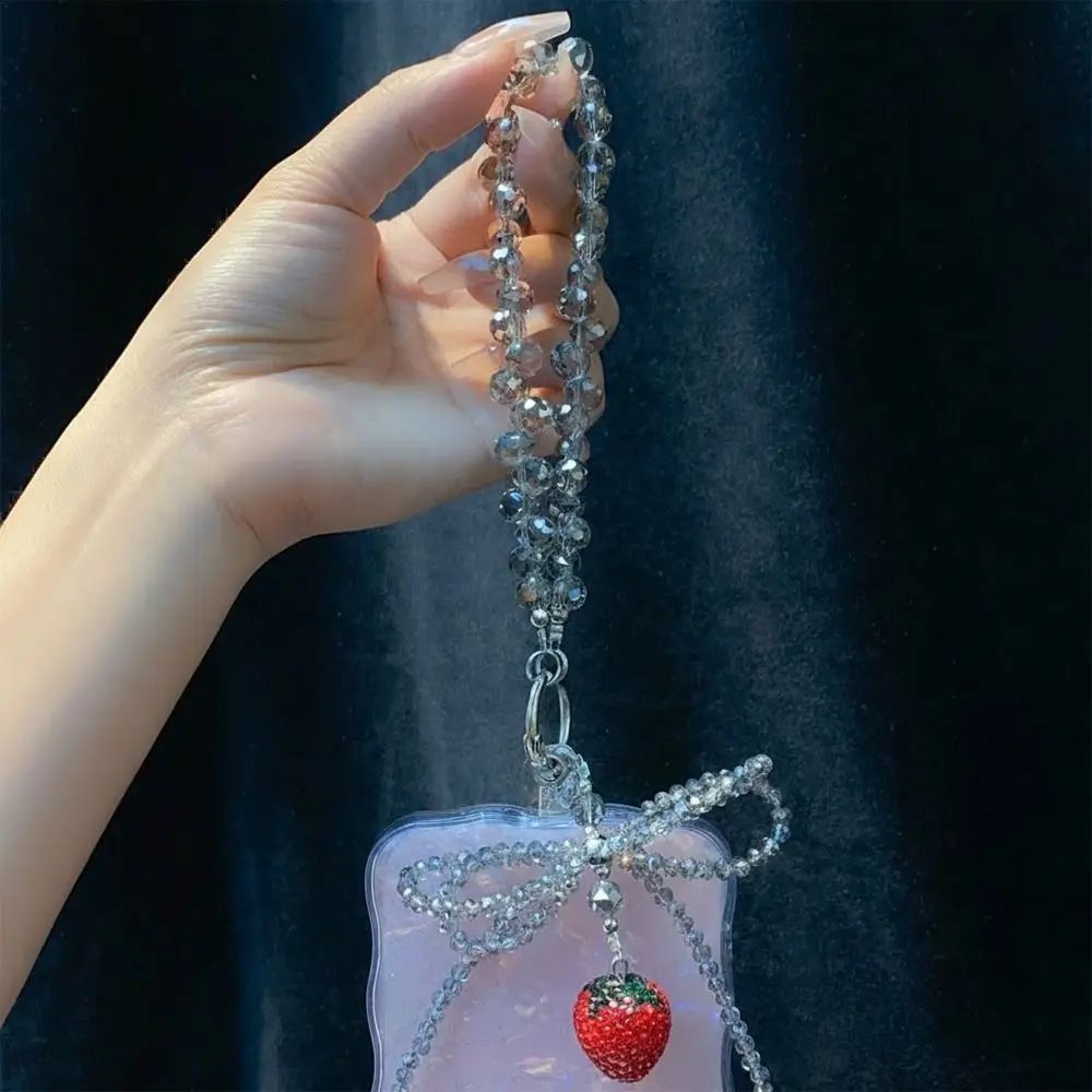 

High-end Crystal Phone Chain Rhinestone Beaded Strawberry Rope Keychain Knot Chain Bag Decoration Bag Phone Accessory