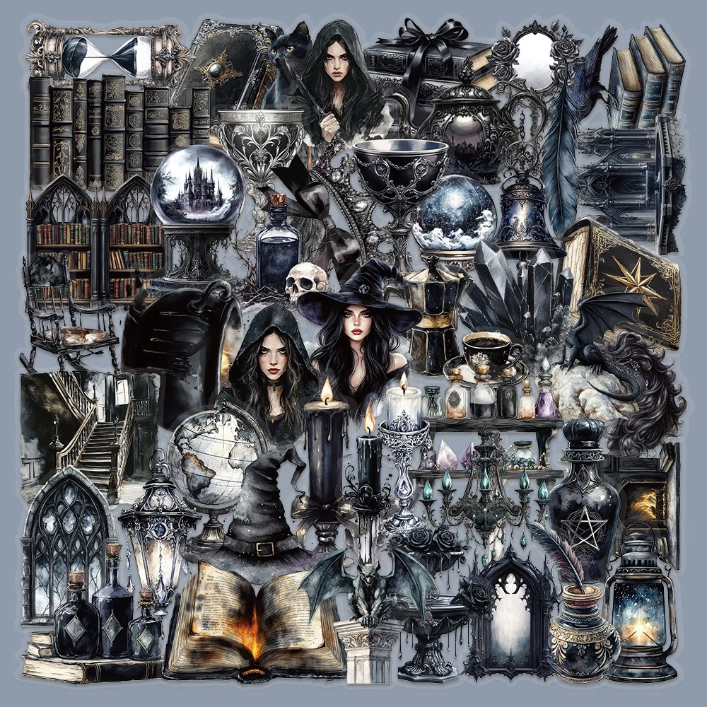 10/30/50pcs Dark Cool Magic Witch Transparante Stickers Retro Gothic Witchy Decals voor Scrapbook Laptop Gitaar graffiti Sticker