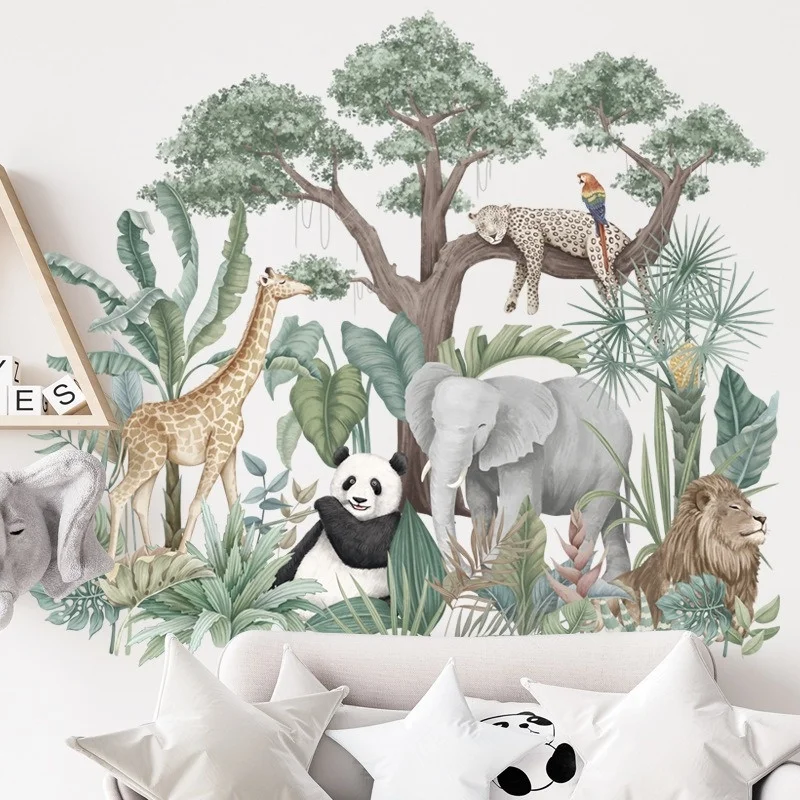 

Rainforest Animals Wall Stickers for Living Room Bedroom Sofa Background Wall Decor Giraffe Elephant Wall Sticker for Home