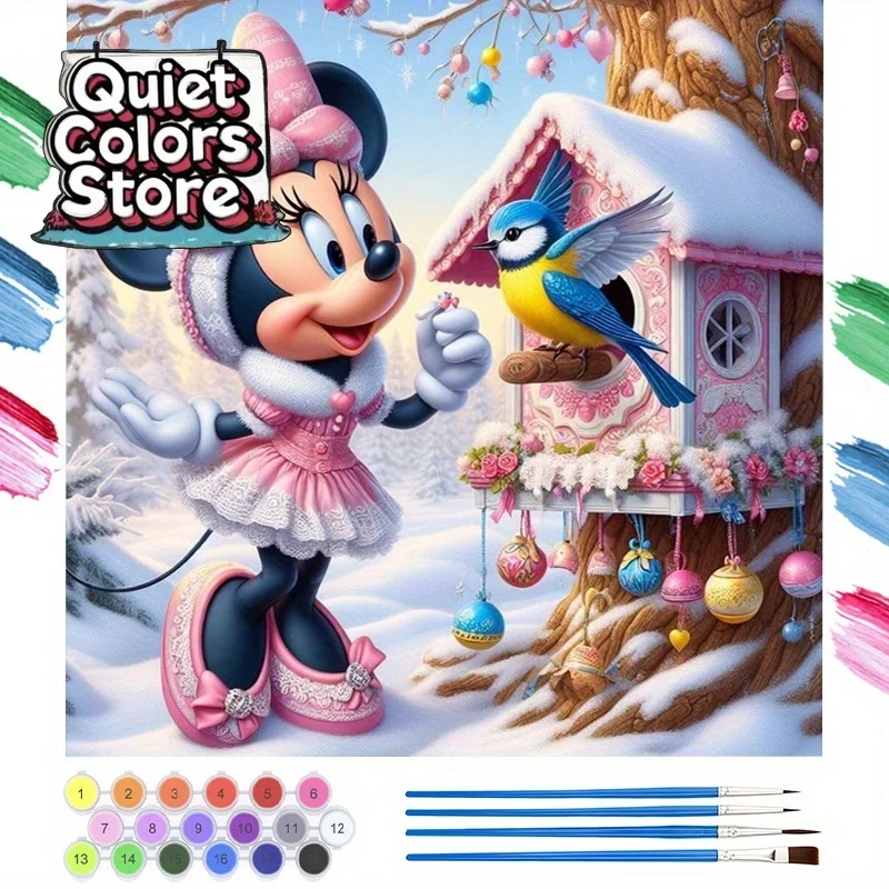 

(Магазин Quiet Colors) 1 шт., Набор для рисования без рамы — Минни и птичка в снегу, 40×40 см/15,7×15,7 дюйма, Подходит для начинающих