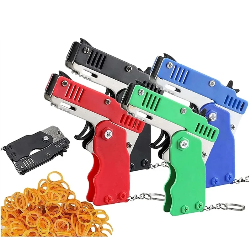 1PCS Keychain Gun 60 Rubber Bands Rubber Band Gun Shooting Pistol Alloy Kid Outdoor Party Metal Gun Gift Boyfriend Gift Funny