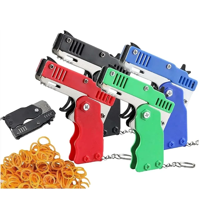 1 SZTUK Brelok do kluczy Pistolet 60 gumek Pistolet do strzelania Pistolet ze stopu Dziecko Impreza na świeżym powietrzu Metalowy pistolet Prezent dla chłopaka Zabawny