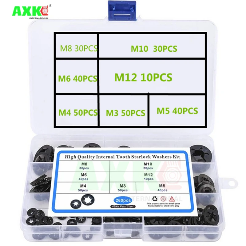 65Mn M3 M4 M5 M6 M8M10 Tooth Starlock Push On Locking Washers Speed Clips Fasteners Assortment Kit Quick Speed Locking Washers