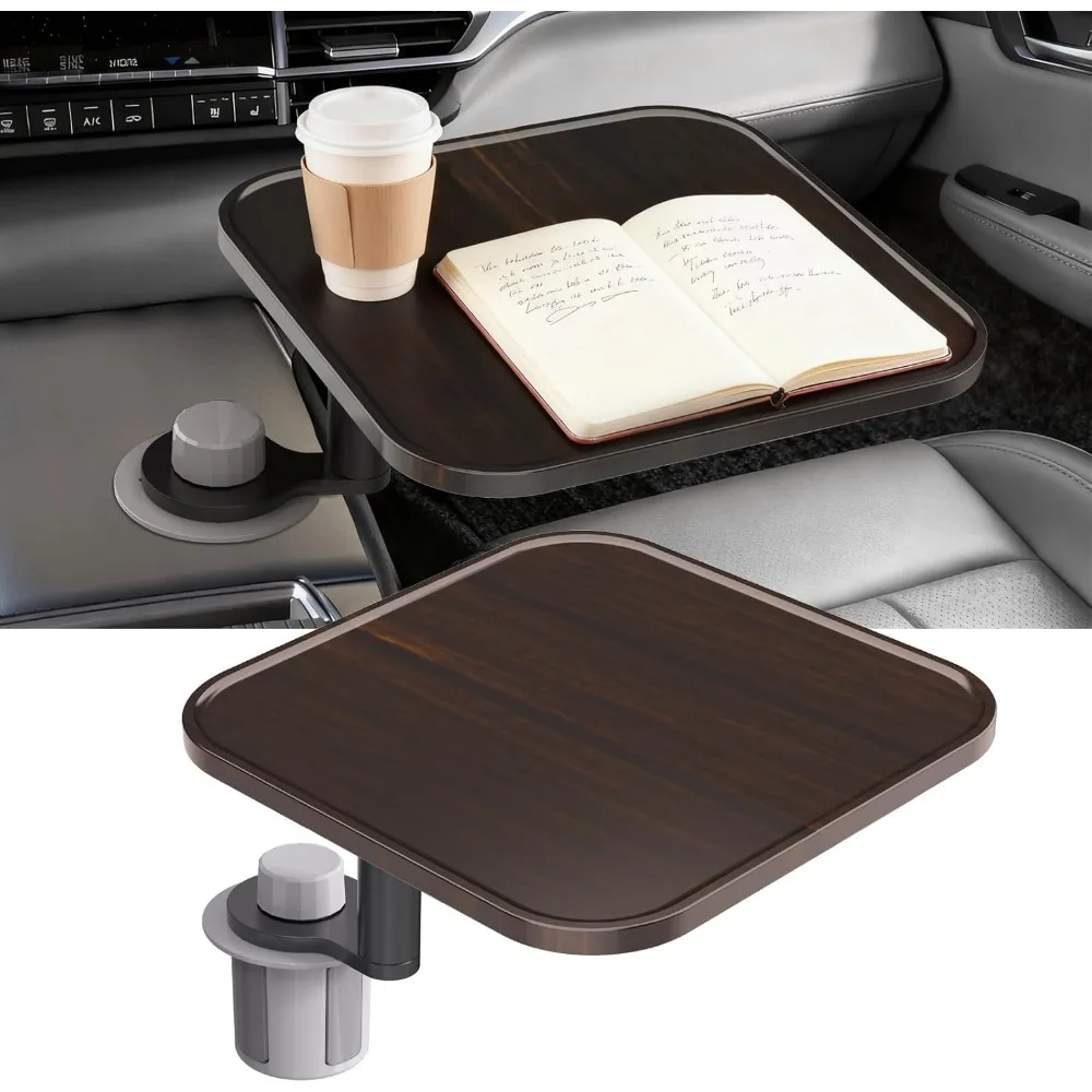 

360 Degree Rotating Car Desk Adjustable Height Cup Holder Wooden Food Tray Laptop Mount Universal Fit