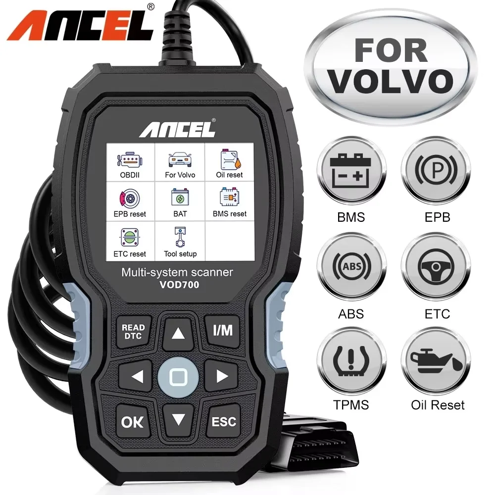 

ANCEL VOD700 OBD2 Scanner ABS Bleeding Injector Oil ETC BMS EPB TPMS D.PF Reset for Volvo Car Code Reader Diagnostic Scan Tool