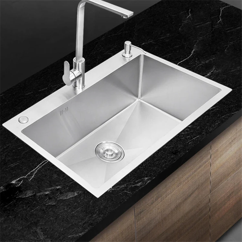 Stainless Steel Kitchen Sink Home Improvement Brushed Washing Fruit Basin Manual Single Bowl with Drain Accessories