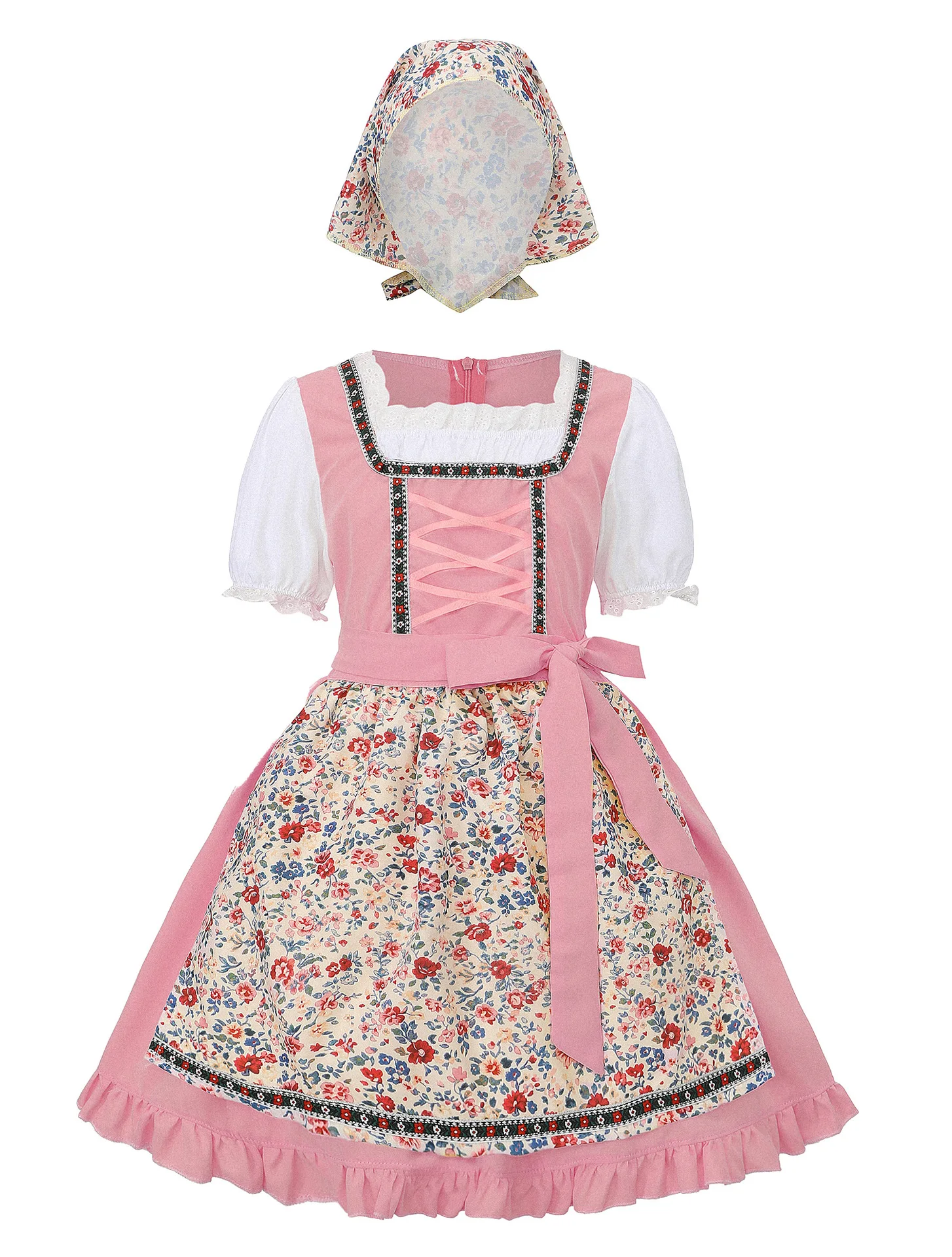 Bayerisches Kinderkleid Dirndl-Lolita-Kleid im Landhausstil für Mädchen, Prinzessinnen-Partykostüm für Hochzeiten – Detail 8